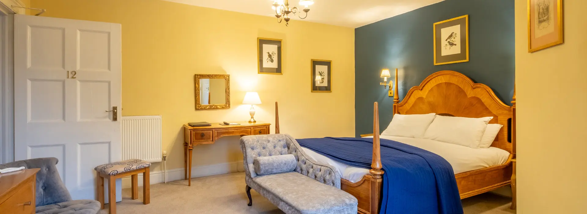 One of the character bedrooms at The Corinium Hotel in Cirencester